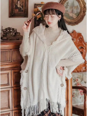 Beige Pull Over Hooded Cape