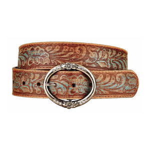 Floral Embossed Leather Belt