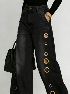 Black Metal Rivet Jeans