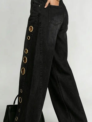 Black Metal Rivet Jeans