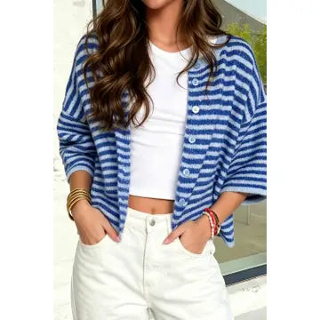 Blue Striped Cardigan