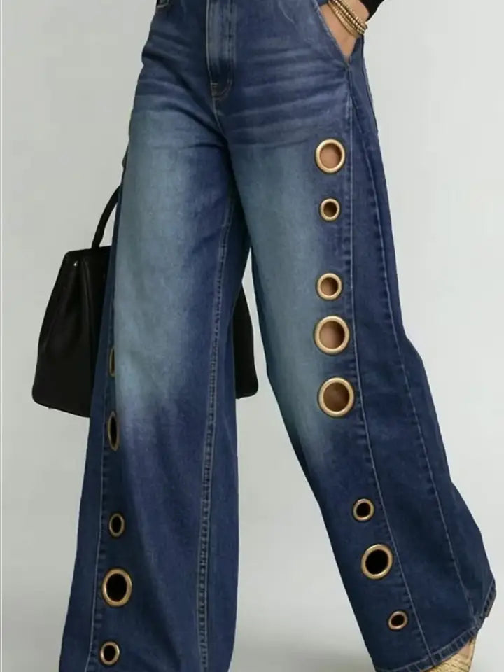 Dark Wash Metal Rivets Jeans