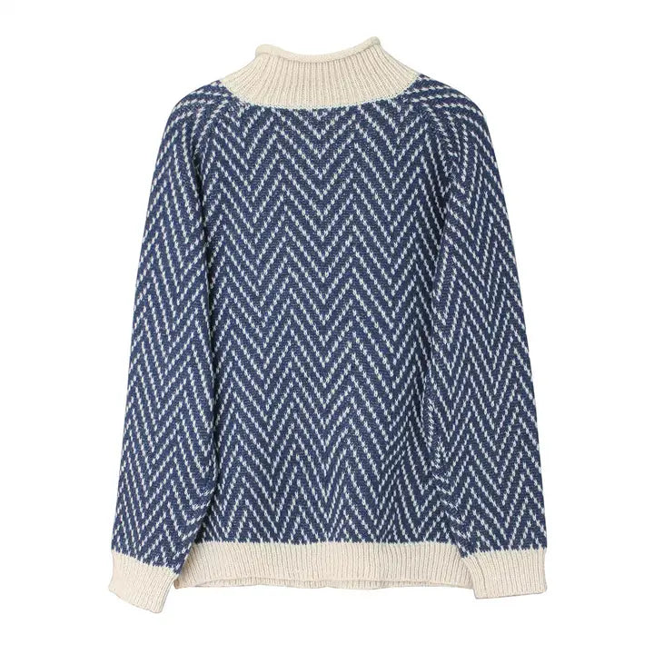 Blue High Neck Knit Sweater