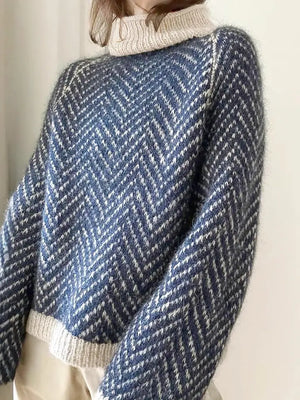 Blue High Neck Knit Sweater