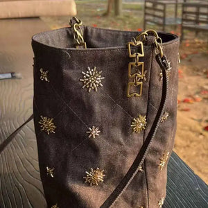 Beaded Brown Bucket Bag