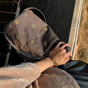 Beaded Brown Bucket Bag