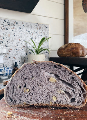 Butterfly Pea Flower & Garlic Sourdough Bread