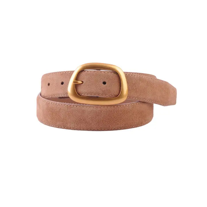 Camel Suede Belt-Gold Buckle