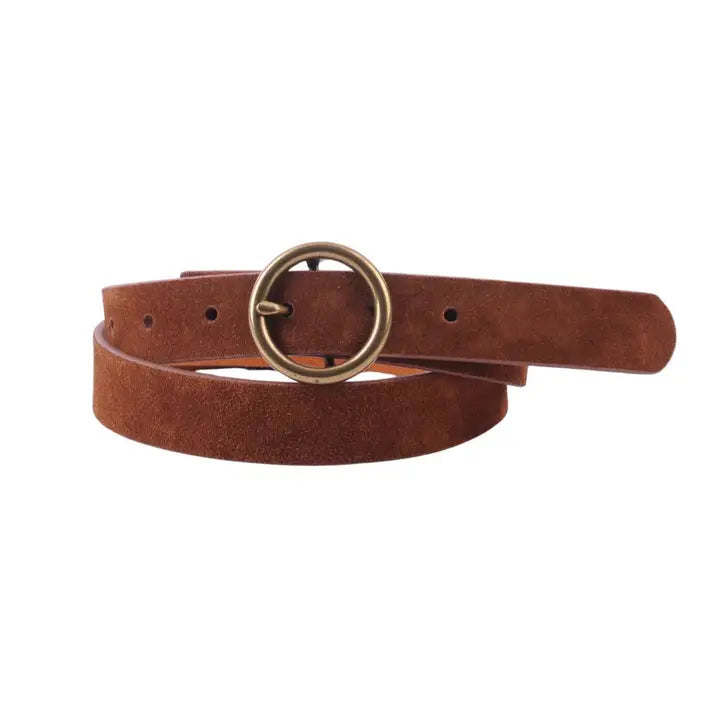 Caramel Suede Belt-Circle Belt Buckle