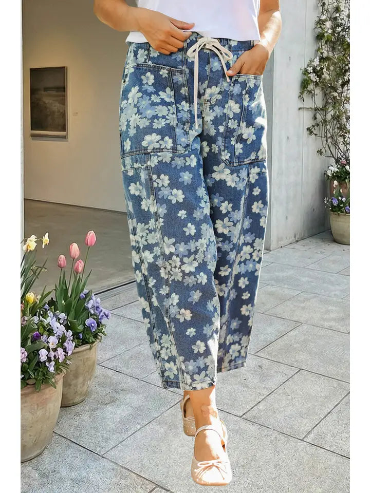Dainty Floral Drawstring Jeans