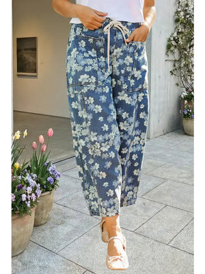 Dainty Floral Drawstring Jeans