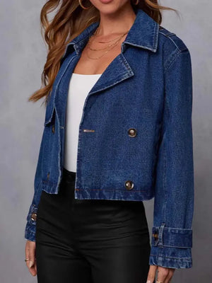 Dark Blue Denim Cropped Jacket