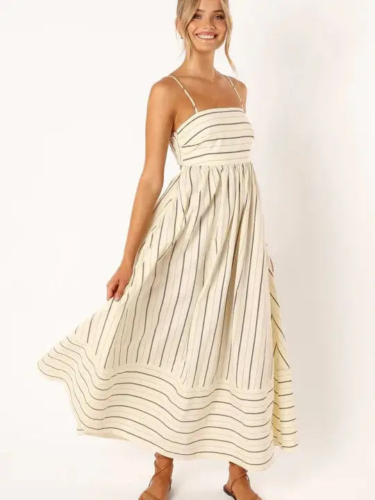 Apricot Beige Striped Dress