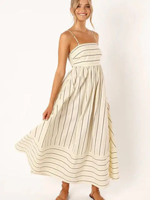 Apricot Beige Striped Dress