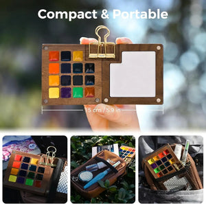 Traveling Watercolor Paint Set with Walnut Wood paint palette