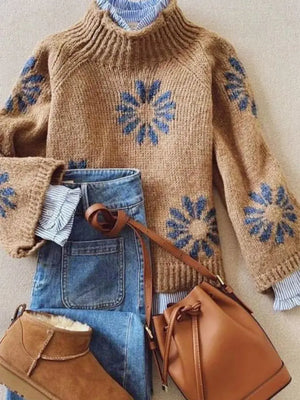 Floral Khaki Knit Sweater