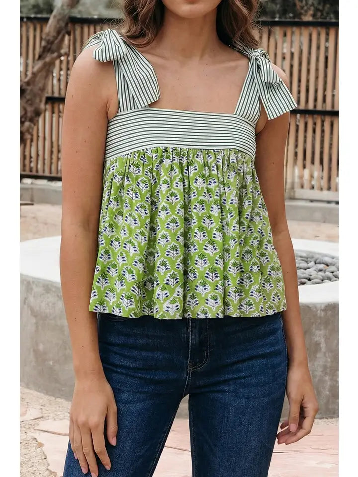 Printed Green Babydoll Tank