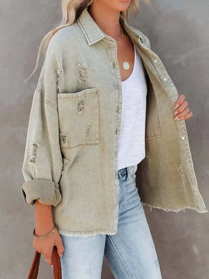 Distressed Green Denim Jacket