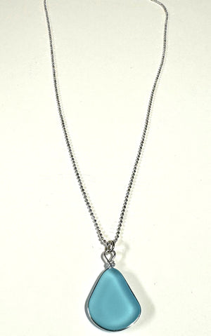 Aqua Eco Glass Solo Pendant Necklace