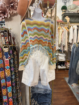 White Cargo Drawstring Shorts