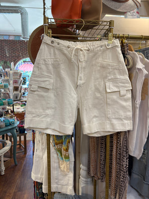 White Cargo Drawstring Shorts