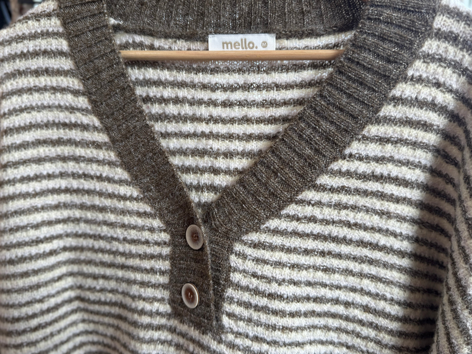Taupe Stripe V-Neck Sweater