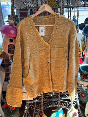 Yellow  Scallop Trim Cardigan
