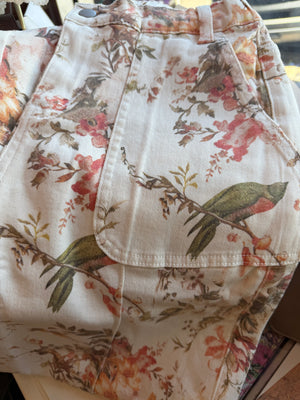 Floral Patterned Wide Leg Pants Beige/Peach