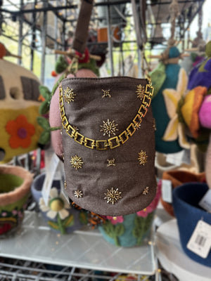 Beaded Brown Bucket Bag