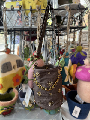 Beaded Brown Bucket Bag