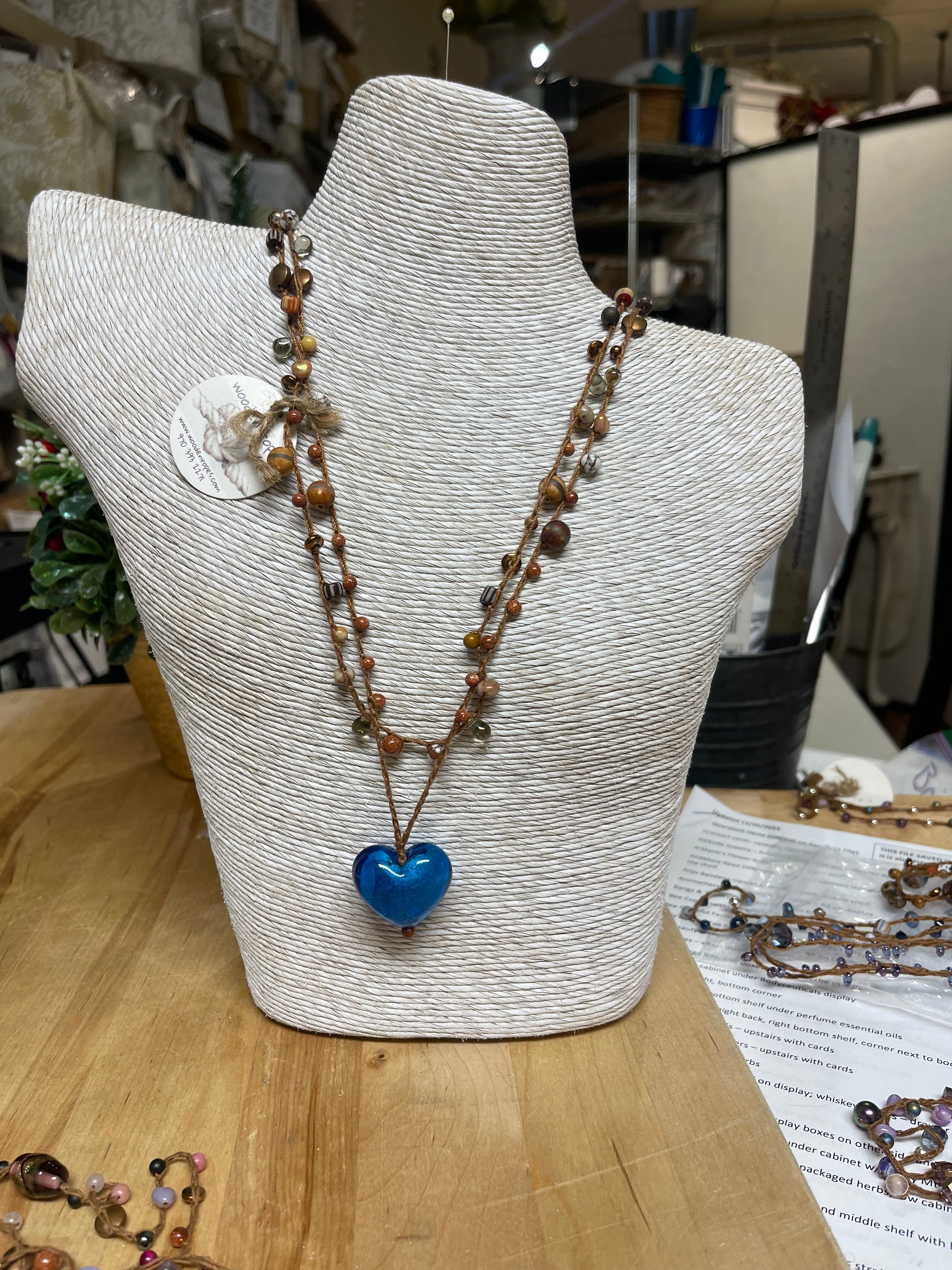 Necklace Blue Murano Heart w/ Copper Beads