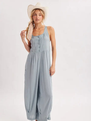 Chambray Cross-Back Boho Jumpsuit