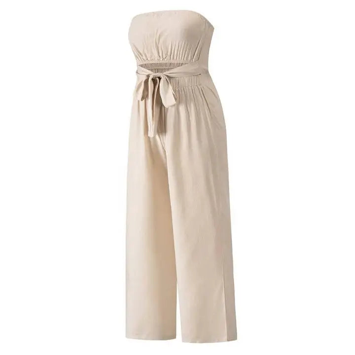 Beige Strapless Jumpsuit