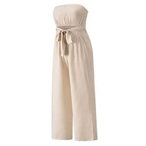 Beige Strapless Jumpsuit