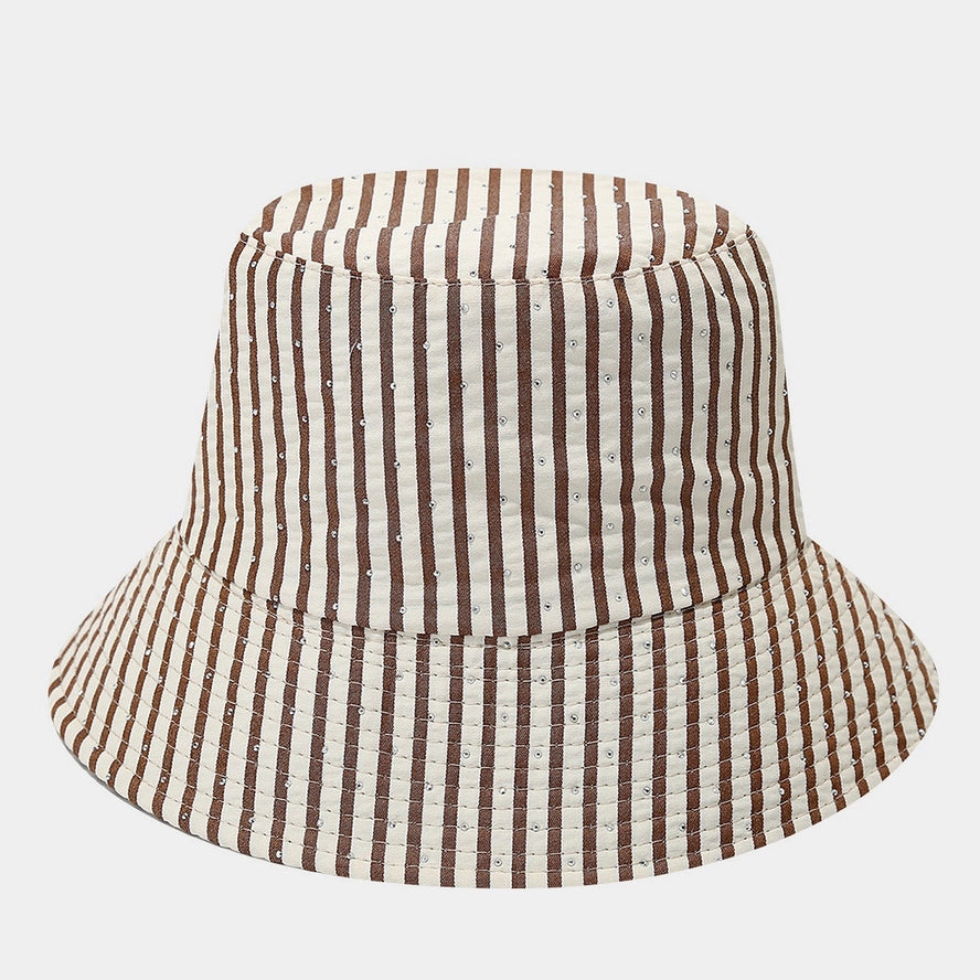 Striped Rhinestone Bucket Hat