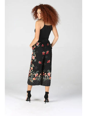 Black Floral Tie Waist Pants