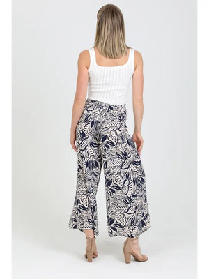 Navy on White Wide Leg Botanical Pants