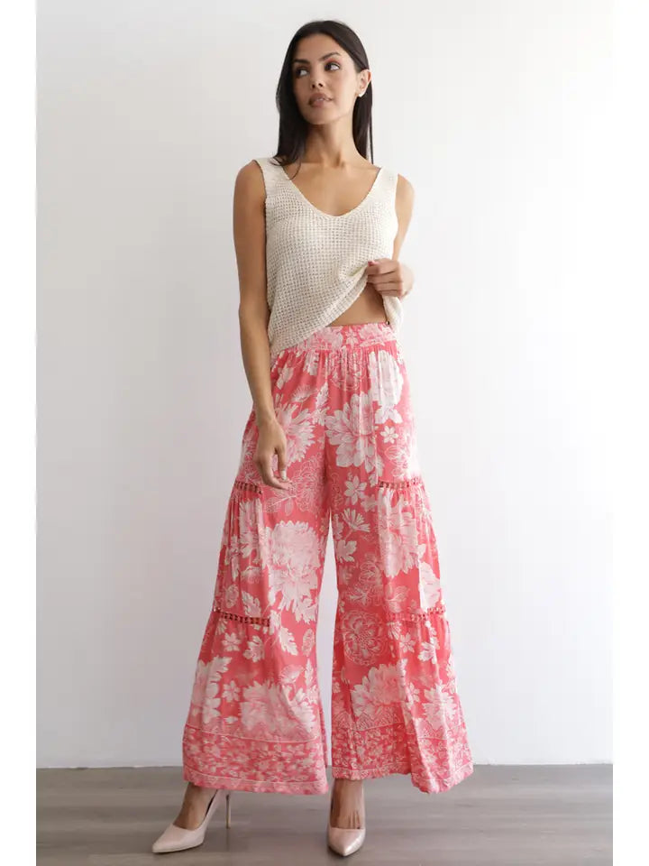 Floral Pink Wide Leg Pants