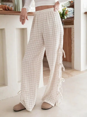 Plaid Side Split Bow Pants