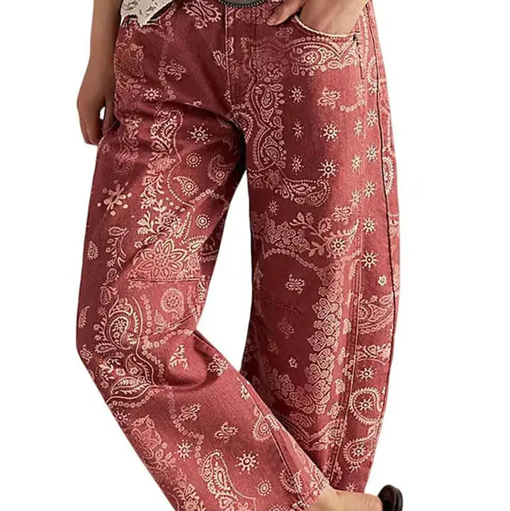 Red Retro Wide Leg Pants