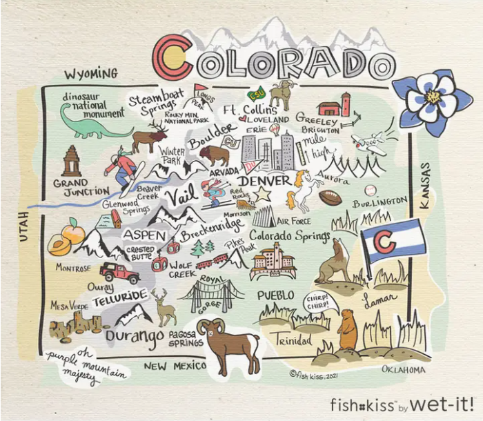 Sponge Cloth Map of Colorado  6.8x8 inch