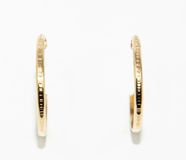 Front of Textured Lines Hoop Earrings
