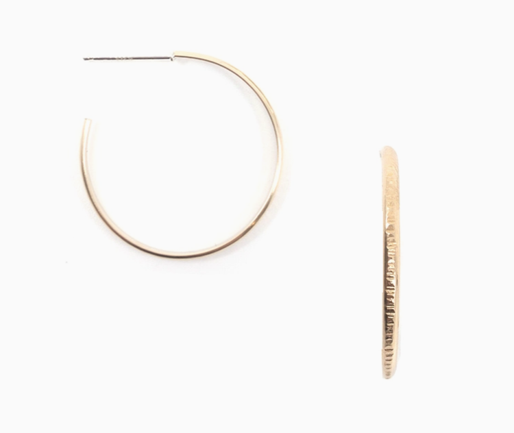 Front of Textured Lines Hoop Earrings
