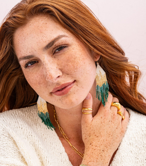 Long Gold Ombre Beaded Earrings