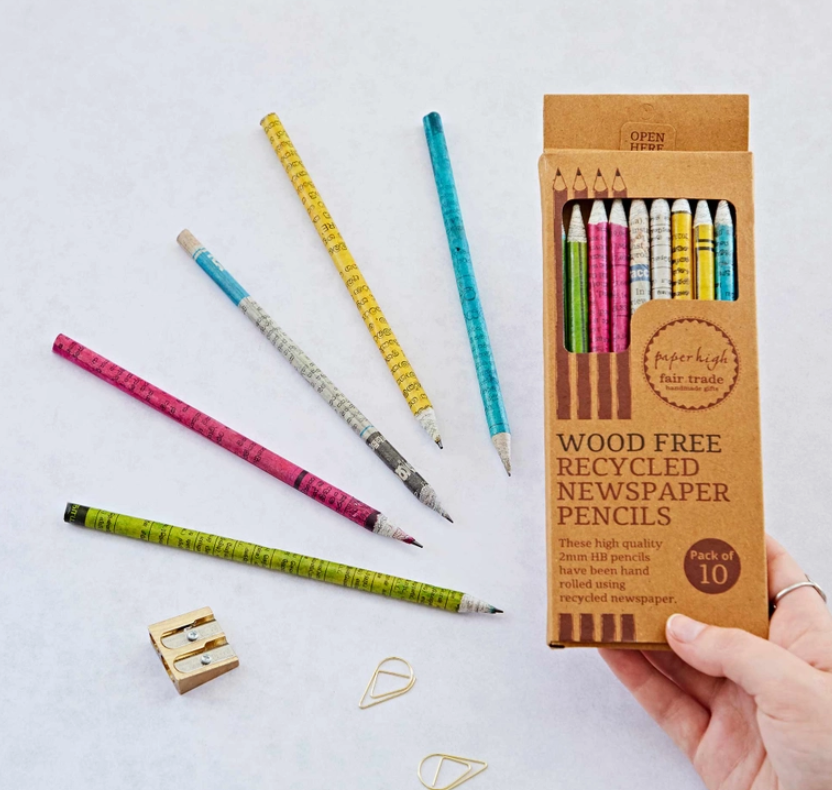 Pack of 10 Recycled Newspaper Pencils