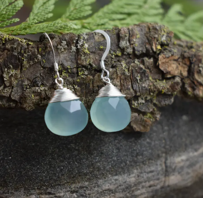Wire Wrapped Aqua Gemstone Earrings
