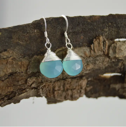 Wire Wrapped Aqua Gemstone Earrings