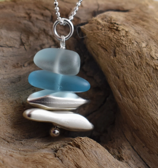 Stacked Pebbled Necklace-Eco Glass & Silver