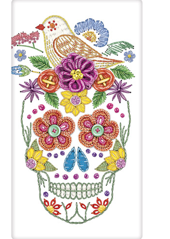 Sugar Skull with Bird Flour Sack Towel
