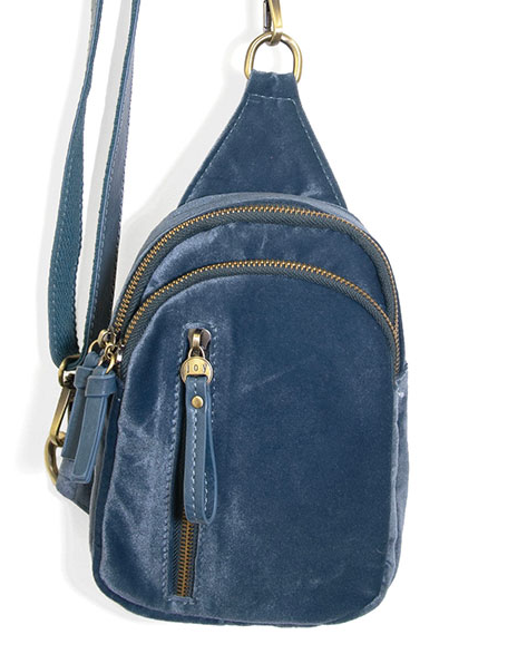 Close Up of Velvet Sapphire Sling Bag